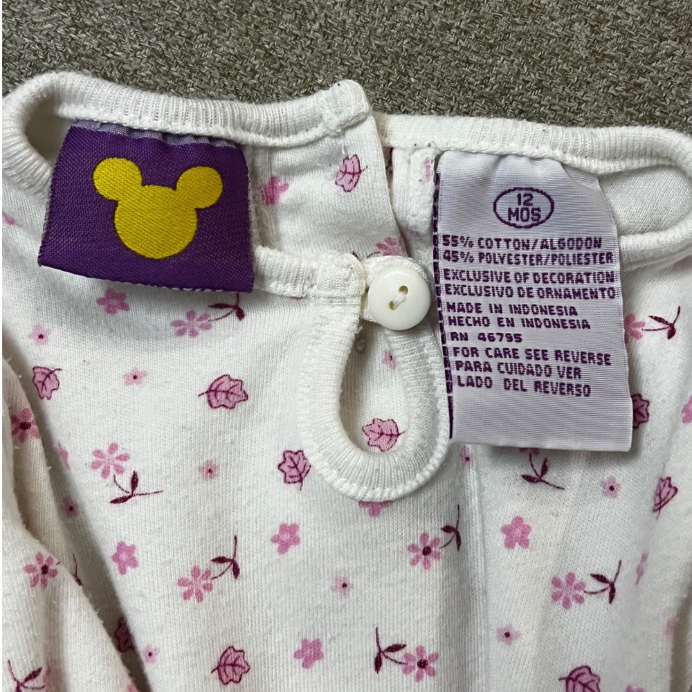 Disney Vtg Winnie the Pooh Pink Corduroy Overalls Floral Bodysuit 12M Y2K 90s - Picture 13 of 14